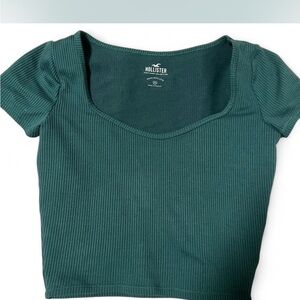 Hollister Women's Teal Ribbed Crop Top
